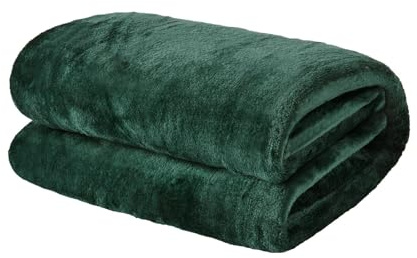 Brentfords Flannel Fleece Blanket Green Throws for Sofa Bed, Gifts for Women Men Super Soft Cosy Warm Blankets for Winter Throw Blanket Over Settee Fluffy Double Bed Throw, 150 x 200cm