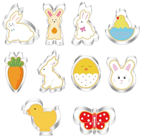 DALAETUS 10 Pcs Easter Cookie Cutter Set, Stainless Steel Biscuit Cutter, Animal Shaped Cutters Gifts for Baking for Kids Birthday Holiday Celebration DIY