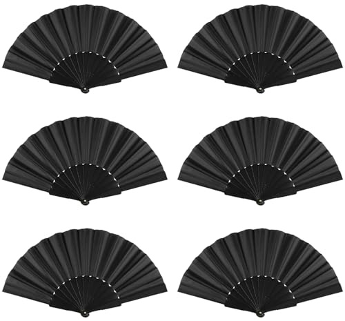 KAKOO 6STK Fächer Hochzeit Gastgeschenke Hochzeit Fächer Schwarz Groß Handfächer Hand Fan Wandfächer Fecher Damen Faltfächer faltbare Handfächer Japanische Deko Zimmer für Wedding Sommer Party