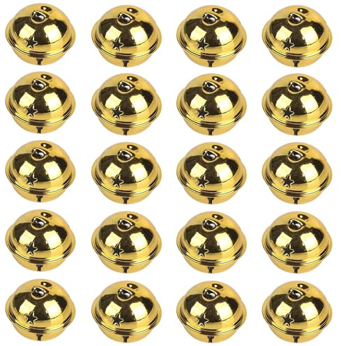 20Pcs Golden Christmas Bells, Metal Round Bells, 40mm Bright Colors Jingle Bells for Crafts Pets Christmas Wind Chimes Jewelry Ornaments Holiday Home Party Decoration