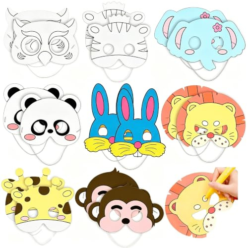 Cosysparks Tiermasken Zum Ausmalen, 16 Pcs Tiermasken für Kinder Zum Ausmalen Blanko Bemalen Masken Machen Sie Ihre Eigenen Papiermasken Zum Bemalen Kinder für Party Tasche Füller