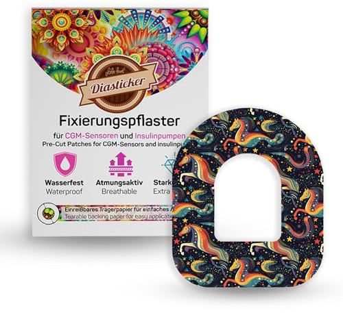 Diasticker® | Pflaster für Omnipod (5 Stück, Starlight Horse) | Wasserfest - Hautfreundlich - Atmungsaktiv - Starker Halt | Selbstklebende Fixierpflaster, Pod-Fixierung