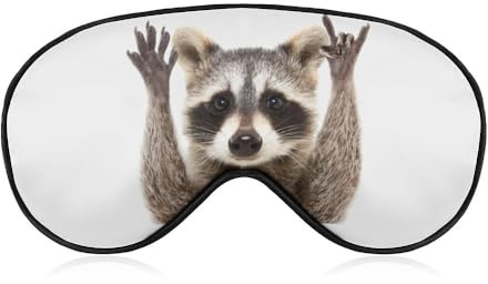 Lustige Waschbär zeigt Geste Schlafmaske mit verstellbarem Riemen, bequeme weiche Augenmaske, Schlafhilfe, lichtblockierende Augenmasken