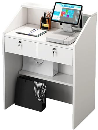 Mostrador de recepción, mostrador de caja minorista para oficina en casa y vestíbulo, mostrador de bienvenida para espacios pequeños, mostrador con cajón con cerradura 60cm