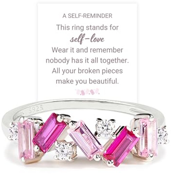 HNLUGF Nobody Has It All Together Pink Band Ring for women, S925 Plated with 14K White Gold Irregular Pink Self Love Ring, All Your Broken Pieces Make You Beautiful Jewelry Gift for women (Pink, 7)