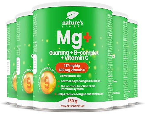 Nature's Finest by Nutrisslim: Magnesium Guarana Pulver – B-Komplex Vitamin Ergänzung – Energie Booster Supplement Drink – B-Vitaminen für Konzentration und Energie (750g, 150 Portionen)