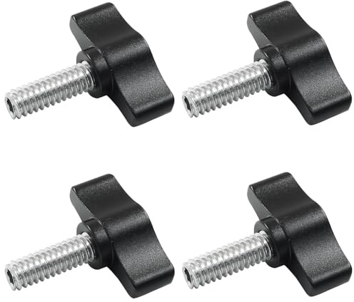 Murtenze 4 Pack 1/4-20 x 3/4 Thumb Screw Stainless Steel Tee Wing Plastic Knob, Standard/Coarse Thread Thumbscrew Black Aluminum Knob