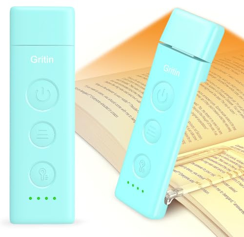 Gritin Leselampe Buch Klemme, Aufladbare Buchlampe Augenschonend Leselicht | 3 Farbtemperaturen & Stufenlos Dimmbar, Winkel Eintsellbar Klemmleuchte für Buchliebhaber, Lesen ins Bett- Blau