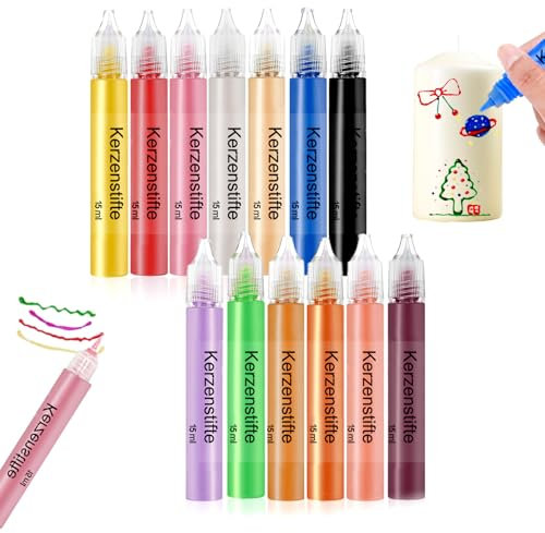 Scentoria 13 Stück Wachsstifte für Kerzen, Kerzen Bemalen Set Bunt 15 ml, Wachsstifte für Kerzen, Kerzenstifte, Candle Pen für Kerzen Verzieren, Kerzen Bemalen, Tassen Bemalen, Keramik Bemalen set