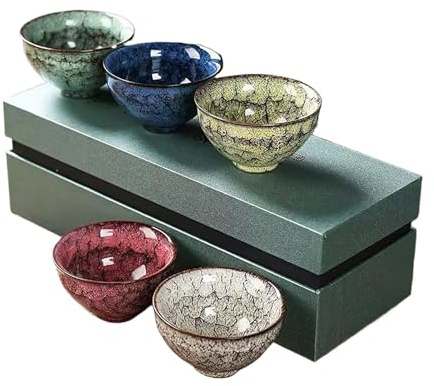 Doorpetal chinese tea cups,gongfu Ceramic Teacup Set, 4.06 oz (120 ml), Set of 5, 5 Colors