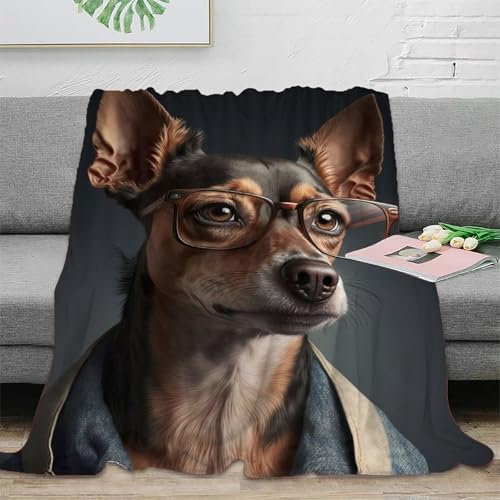 GQmoney Hipster-Hund in Kleidung 3 Flanell-Überwurf, ultraweiche Mikroplüsch-Bettdecke, Ganzjahres-Mikrofaser-Bettdecke für Fernseher, Sofa, gemütliche Plüschdecke, 127 x 152 cm