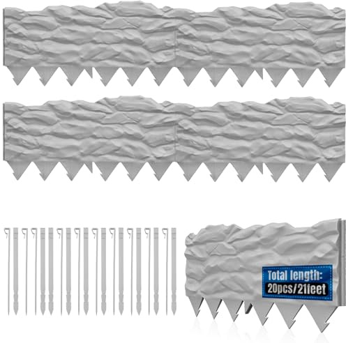 20Pcs Garden Edging Border, 21Ft Marbled Design Garden Landscape Edging Borders with 20 Pcs Stakes, Plastic Garden Fence Lawn Edging Border for Flower Bed, Yard, Patio, and Pathway Landscaping