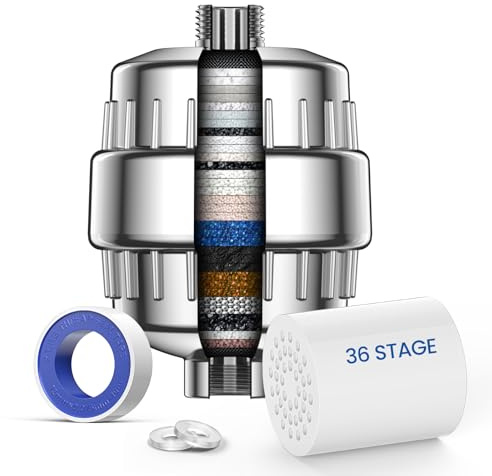 VOXON 36-Stage Shower Filter Shower Head Filter for Hard Water, Universal 1/2 Fit, Shower Hard Water Filter for Removing Chlorine, Sediments With Vitamin C Water Softener Reduces Dry Itchy Skin