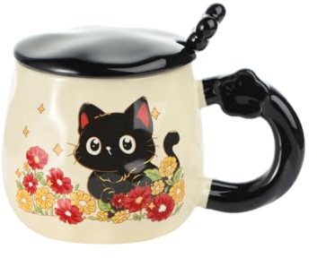 Tasse à Café de Chat Mignon Femme Mug à Thé de Chien avec Couvercle Homme Tasse de Lait Animal en Céramique Mug de Jus pour Cappuccino Expresso Bière Chocolat Chaud Glace Eau Yaourt avec Céréales