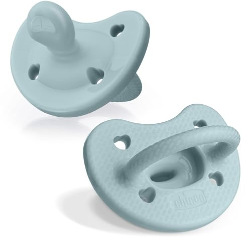 Chicco Luxe Orthodontic Pacifier One-Piece Silicone, 6-16m, 2-Pack | PhysioForma 100% Silicone Pacifiers, Textured Shield, Supports Breathing, Sterilizing Case, BPA-Free, Coastal Blue