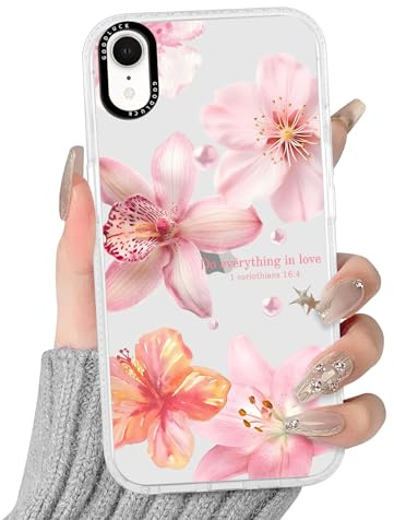 Yoedge Handyhülle für iPhone XR Hülle mit Hibiskus Blumen Muster | Aesthetic Meerestier Sommer Bunt Design Case Mädchen Geschenk Schutzhülle, Transparent Silikon Kratzfest Cover, Rosa 03