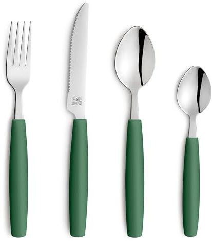 Beckmann & Rommerskirchen VALOA Besteck Set 4 Personen - 16-teilig - Dunkelgrün - Spülmaschinenfest - Hochglanzpoliert - Essbesteck: 4x Messer, Gabel, Esslöffel, Kaffeelöffel