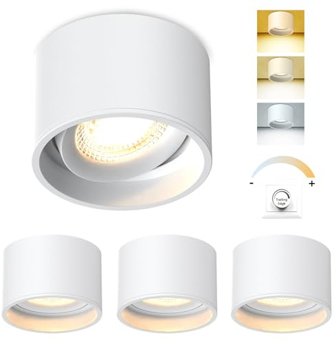 ACELIFE LED Aufbauspots Dimmbar, 7W 700LM 4 Stück 3CCT Extra Flach & 30° Schwenkbar Spots Deckenleuchte Aufputz 230V 3000K/4000K/6500K Deckenspots, Aufbaustrahler, Aufputz Deckenstrahler Ø85x55mm