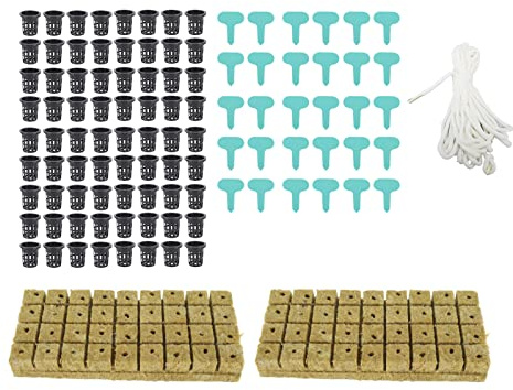 Zerodis Rockwool Cubes with Net Pots, 72 Set Strong Air Permeability Square Rock Wool Block Slotted Design Net Pots High Water Absorption Hydroponic Growing Medium