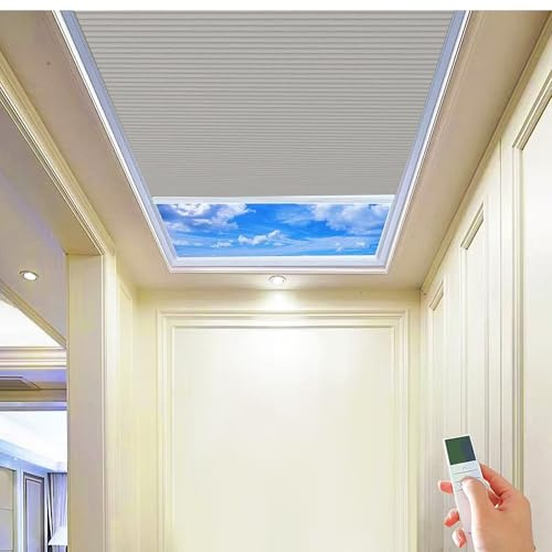 TIPIACE Rechargeable Motorized Skylight Blinds (Full Blackout-Light Grey) | Silent Motorized Cellular Honeycomb Blinds for Skylight, Remote & Smart Voice Control, Half Blackout Fabric, Heat insulation