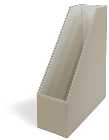 OSCO Zeitschriftenständer aus Kunstleder, A4, Aktenhalter, Organizer für Papiere, Ordnung, Dokumentenaufbewahrung, Katalogbehälter, Prospektständer, 10 cm breit, Filzboden, Helltaupe