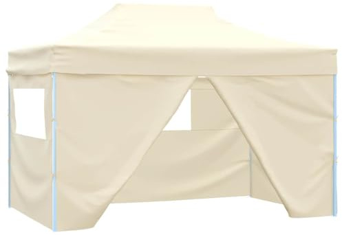 Tonnelle de Jardin Pliable, Tente de Réception Pavillon Barnum de Jardin avec 4 parois latéraux 3 x 4,5 m Blanc crème