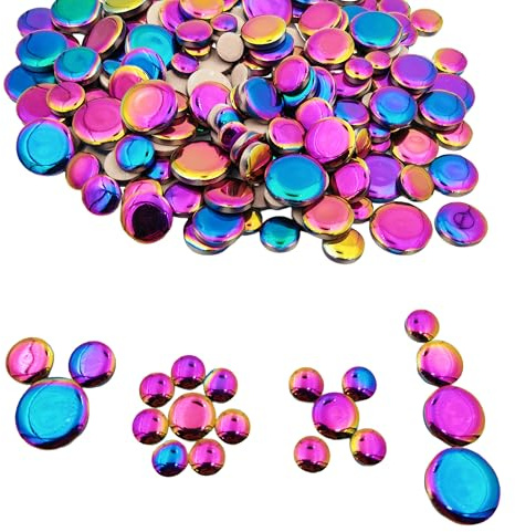 500 g schillernde runde Keramik-Mosaikfliesen, gemischte 4 Größen, Kreis-Mosaikstücke für Blumentöpfe, Vasen, Tassen, Garten und Heimdekoration, Heimwerkerzubehör (Regenbogen)