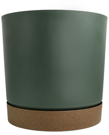 Flower Pot Planter with Saucer Two Tone Matt Modern Decor Plastic Modern Cylindrical Planter with Drainage Holes Lightweight & Weather-Resistant Indoor & Outdoor (Pine Green, 14.5L (D292mm x H283mm))