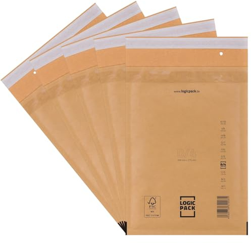 LOGIC PACK 50 Luftpolsterumschläge Luftpolstertaschen Braun D4 200 x 275 mm Gepolsterte Briefumschläge, Haftklebend Versandtaschen mit Luftpolsterfolie für DIN B5