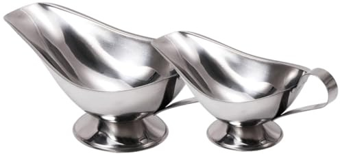 LALADEFIEE 2Pcs Stainless Steel Sauce Boat Gravy Container for Hot Cold Sauces Condiments Salad Dressings Suitable for Home Restaurant Catering Use