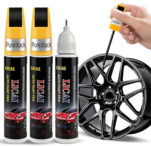 halercay 3 Stück Glänzend Lackstift,Lackstift Schwarz Glänzend für Felgen,2-in-1 Felgen Reparaturset,Zur Aufbereitung der lackoberfläche,schnellen Ausbesserung von Kratzern(Schwarz)