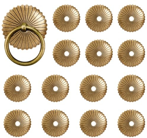 SUPERFINDINGS 14 Stück Messing Rückplatten für Schrankknäufe Goldene Unterlegscheiben 3,9 cm Klassische Möbelverzierung Dichtung Blume Hardware Zubehör für Kastengriffe Schränke