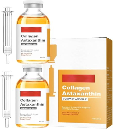 Sérum facial au collagène et à l'astaxanthine, Ampoule liftante au collagène et à l'astaxanthine - Sérum anti-rides, raffermissant et éclaircissant, Réduit les ridules et les taches brunes