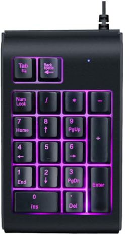 YOSADIER Clavier Numérique USB Filaire Noir Touches Confortables, Design Simple et Rétroéclairage 3 Couleurs, pour Réunion et Lecture