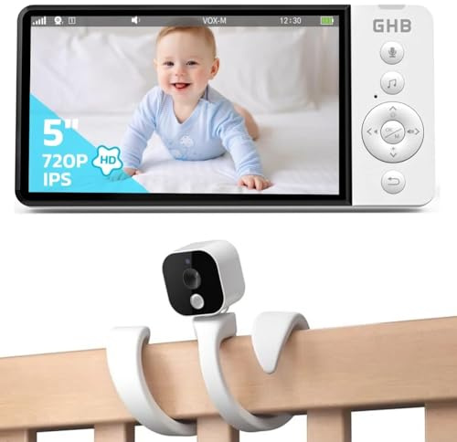 GHB Baby Monitor Video e Audio 5 Pollici 720P + Supporto per Baby Monitor