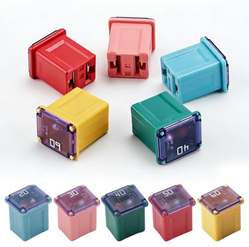 10 Stück Jcase Blocksicherung Auto Sicherung,Mini Niedrigem Profil Auto Sicherungen Set 20A/30A/40A/50A/60A,Micro Kfz-Sicherung,Ersatzsicherungen Kfz Zubehör für LKW,PKW und SUV,Boot,Jeder 2 Stück