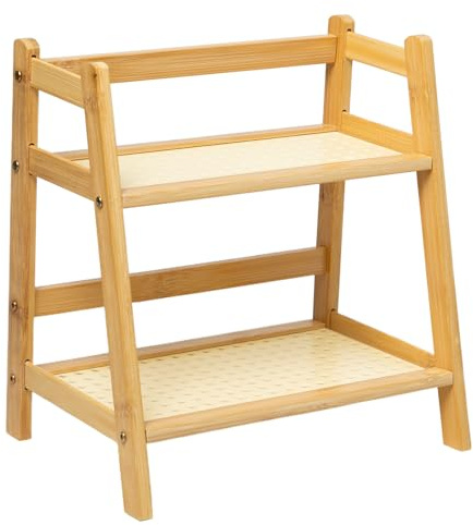 Pilikoll Organizer da Cucina a 2 Ripiani Organizer da Cucina in Bambù Imitazione Rattan Supporto per Tazza da Caffè Contenitore per Tazza di Caffè per Tè, Porta Tazze,Soggiorno, Ufficio