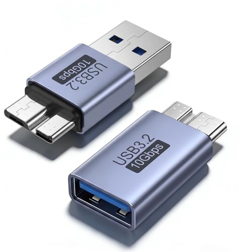 leizhan USB till mikro-B-adapter (2-pack), USB 3.2, 10 Gbps USB-A till mikro-USB-B-kontakt, kompatibel med Western, Toshiba, HDD, Seagate, WD etc.