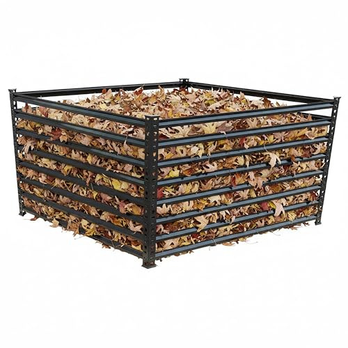 Relaxdays Komposter Metall, Biokomposter Garten, HBT: 90x120x120 cm, 1296 Liter, Laubkomposter, Streben, Stahl, schwarz