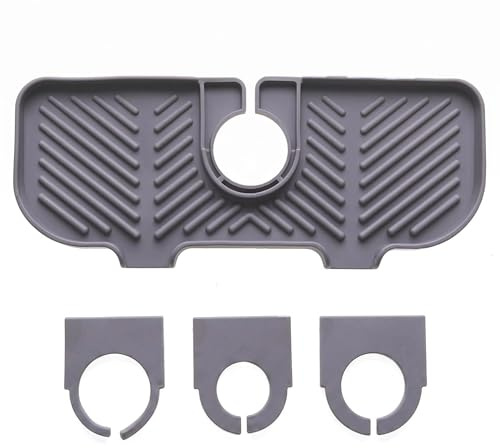 PET Snap-On Faucet Mat Kitchen Sink Splash Guard with Drain Lip 3 Sizes Hole Options Non-Slip Drip Catcher Tray Water-Absorbing Silicone Sink Tap Protector Organizer for Bathroom Countertop (A)