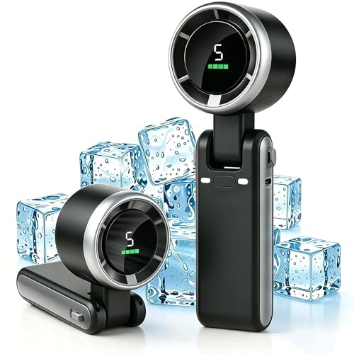 Peixiong Ventilador de Mano Portátil, Ventilador Turbo de Mano Portátil, 5 Velocidades, 4000mAh Recargable, Mini Ventilador Personal 3 en 1 Plegable: de Cuello y de Sobremesa (Negro)