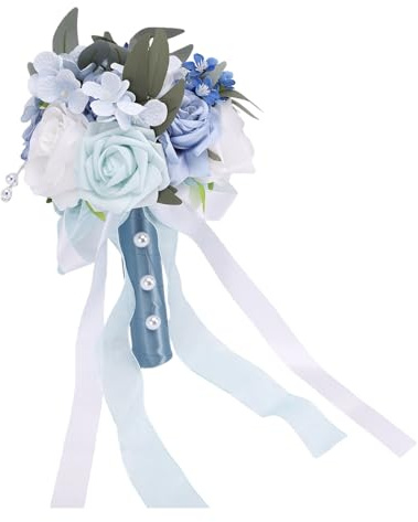 Jiawu Brudbukett, 30 Cm Sidenkonstgjord Rosbukett Ingen Blekande Flexibla Stjälkar, Brudtärna Handblommor Bukett med Bröllopsfotografi Heminredning