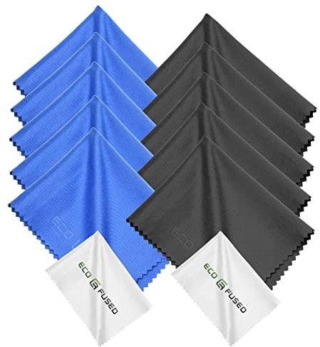ECO-FUSED Microfiber Cleaning Cloths- 12 Pack - Ideal for Cleaning Glasses, Spectacles, Camera Lenses, iPad, Tablets, Phones, iPhone, Android Phones, Laptops, LCD Screens and Other Delicate Surfaces