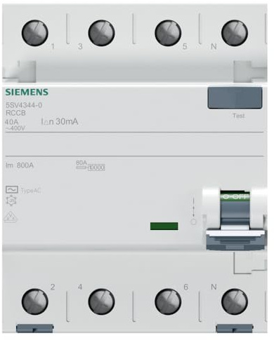 Siemens SENTRON FI-Schutzschalter, 4-polig, 40A, 30 mA Typ AC SENTRON CE, VDE, EAC, UKCA