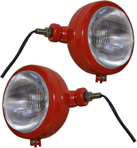 Bajato Red Headlights Assemblies with 12v Bulbs Compatible With David Brown 700 800 900 1200 1400 Series | Massey Ferguson 35 35X 65 765 | Suitable for Case/IH Tractor B250 B275 B414 B444
