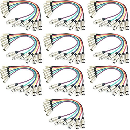 10 Set Adam Hall Mikrofonkabel je 0,5 m in den Farben Rot, Gelb, Grün, Blau, Vilolett, Schwarz, XLR female auf XLR male DMX Audio Studiokabel (0,5 m, Mehrfarbig, 10)