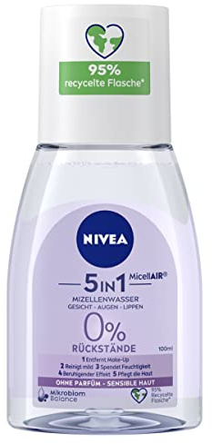NIVEA MicellAir 5 in 1 Mizellenwasser Sensitiv (6 x 100 ml), Mizellen Reinigungswasser sensible Haut, parfümfreies Gesichtswasser wirkt im Einklang mit dem Hautmikrobiom