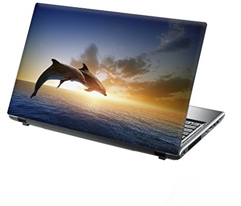 TaylorHe 15.6 inch 15 inch Laptop Skin Vinyl Decal with Colorful Patterns and Leather Effect Laminate MADE IN BRITAIN Dophins Ocean