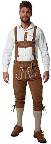 dressforfun 900815 Herr läder tyska Lederhose med hängslen, knälånga byxor, bruna - olika storlekar (XXL | Nr. 302839)