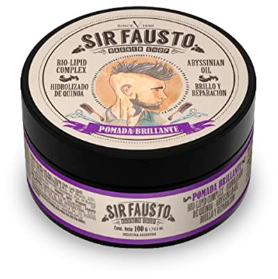 Sir Fausto - Pomada Brillante para Pelo Hombre - Cera Ideal para Resaltar Rizos - 100 ml - Aporta Brillo a tu Cabello - con Quinoa Hidrolizada, Humecta y Acondiciona